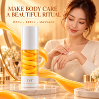 Lotion corporelle double tourbillon à marque privée avec texture bicolore orange-jaune visible, emballage moderne et soin hydratant lissant