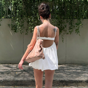 เสื้อสายเดี่ยวผู้หญิงแบบเซ็กซี่ โชว์หลัง ระบายอากาศได้ดี ผ้าทอ รุ่น CAMIS ประจำปี 2026 สีพื้น เอวสูง ทรงเอ สายบาง ไม่มีแขน สไตล์ลำลอง - Product Image 4