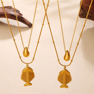 Collar de Espina de Pescado de Acero Inoxidable Chapado en Oro, Estilo Oceánico, Incoloro, Elegante para Mujer - Product Image 2