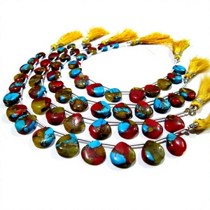 Perles de pierre naturelle en turquoise coquillage en forme de cœur, 12 mm, taille standard, brin de 8 pouces de long, multicolores - Product Image 1