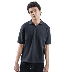Premium Polyester/Coton Noir Solide Jacquard À Manches Courtes pour Chemise Hommes De Luxe Texturé Respirant Tricot Golf Porter Personnalisé OEM - Product Image 4