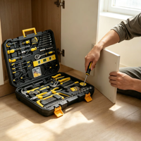Ensemble d'outils à main multi-usages de 158 pièces, kit complet d'outils de réparation pour la maison et l'automobile avec étui de rangement moulé par soufflage