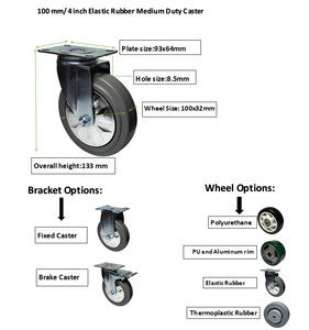 SQ Custom <span class=keywords><strong>Caster</strong></span> 75mm 100mm <span class=keywords><strong>125mm</strong></span> 3/4/5inch Mittelschwere graue elastische Gummi rollen für Wagen - Product Image 4
