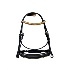 Brida de cuero para caballo con costuras elegantes, clips para las mejillas y riendas, para equitación inglesa, con frontal de cristal y narigueña acolchada. - Product Image 4