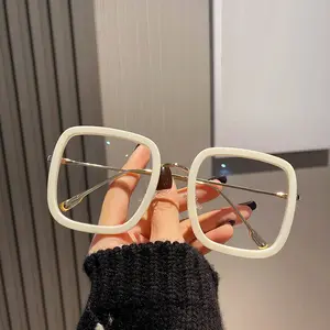 Mode übergroße quadratische Brillen Retro Frauen Anti-Blau Licht blockierende Metallrahmen Brille Optische Computer Brille