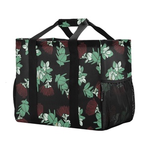 Hawaii ohia lehua hoa tùy chỉnh in túi lưu trữ di động lớn quần áo bẩn tiện ích Tote giỏ giặt với túi lưới - Product Image 1