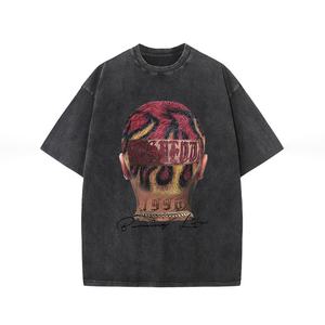 Camiseta de algodón 100% lavada con ácido Retro para hombre, estilo Hip Hop de calle alta de alta calidad, manga corta de gran tamaño, fábrica de secado rápido - Product Image 2