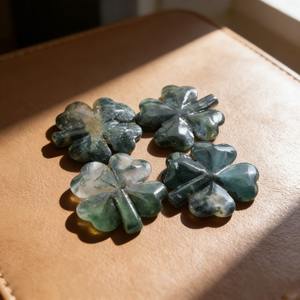 Venta al por Mayor de Tréboles de Cuatro Hojas Tallados en Ágata Musgosa Natural, Estilo Bohemio, Pulidos, de Alta Calidad, 5-6cm, Tendencia de Moda para Decoración del Hogar - Product Image 4