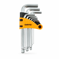 COOFIX Set Kunci Hex Metrik 9 Buah 1.5-10mm Lengan Pendek Baja 40Cr dengan Penyangga
