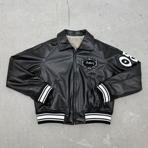 جاكيتات رجالية من جلد البولي يوريثان المخصص، مزينة بتطريز على الجيب، ثقيلة الوزن، بأسلوب الهيب هوب الكاجوال، جاكيتات عالية الجودة - Product Image 1