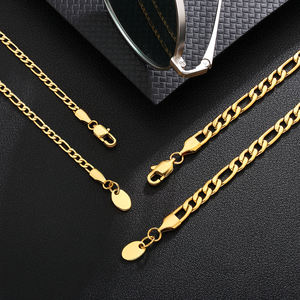 Collier chaîne Figaro en acier inoxydable plaqué or véritable 14K 18K 24K, maillons cubains fins et épais, 3mm 5mm 7mm, pour homme et femme - Product Image 1