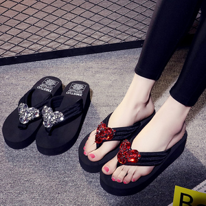 Pantofole con plateau nere estive con scarpe da spiaggia con diamanti comode <span class=keywords><strong>infradito</strong></span> con zeppa moda <span class=keywords><strong>donna</strong></span> - Product Image 6