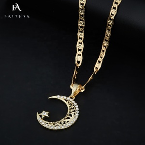 FP1077-Colgante chapado en oro de 18k para parejas, Estrella y luna de moda con aleación de metal hueca, calidad - Product Image 5