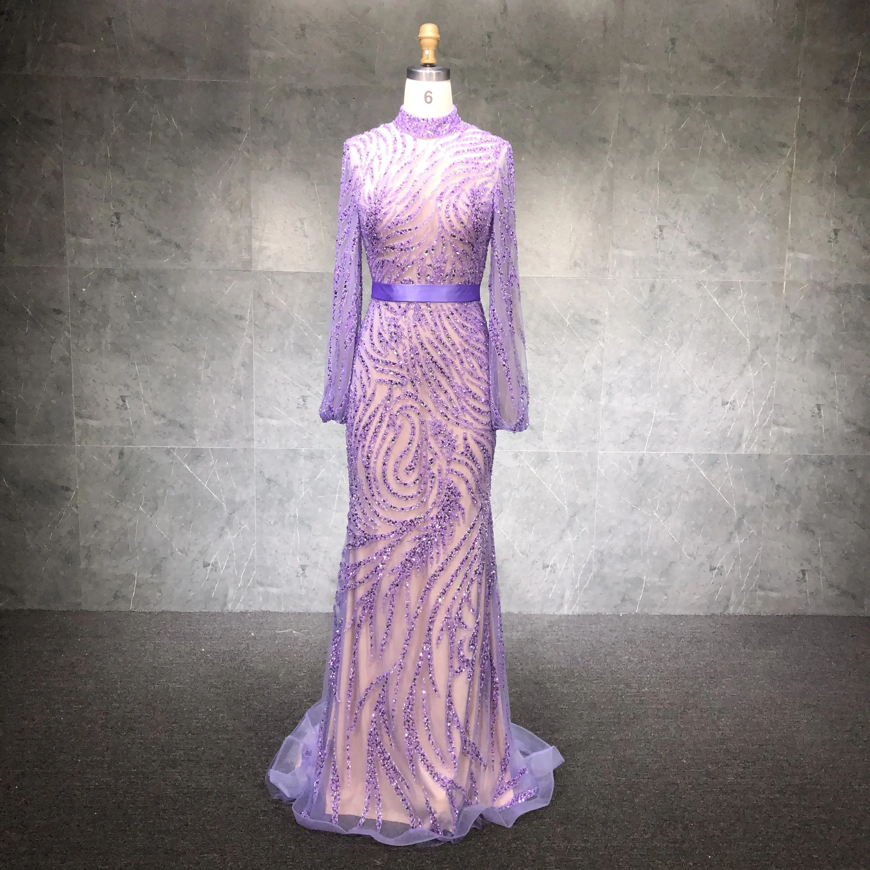 NEW Purple Mermaid Design Lady Bodycon Heavy Beading Elegant Party Long Evening Dress