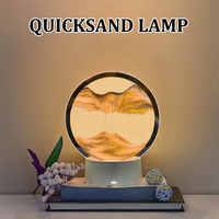 Lampe de table LED 3D avec cadre en verre rond, affichage de paysage marin profond et sable mouvant, art lumineux LED 3D