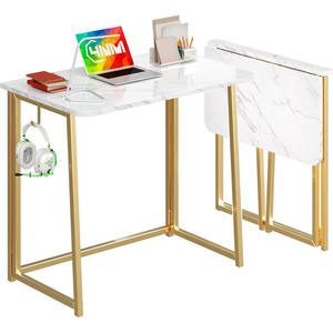 31.5 "פשוט הרכבה הביתה עבודת משרד קטן מתקפל קטן כתיבה שולחן לימוד או עבודה זהב לבן עבור חללים קטנים - Product Image 1