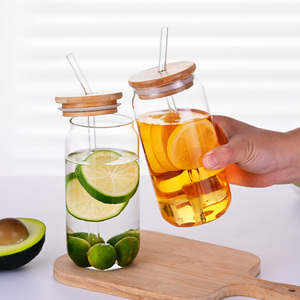 2024 nueva llegada americano 16oz esmerilado <span class=keywords><strong>cerveza</strong></span> transparente en forma de lata de Soda tapa de bambú paja sublimación café e - Product Image 1