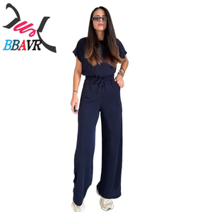 Conjunto de Blusa de Manga Corta de Color Sólido para Primavera y Verano, Pantalones Anchos de Cintura Alta, Moda Casual para Mujer - Product Image 2