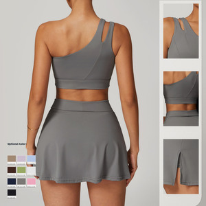 Sujetador de Yoga de un hombro con espalda hermosa para mujer, conjunto de falda corta para correr de tenis de secado rápido, Fitness sólido para traje deportivo, divisiones de Yoga - Product Image 6