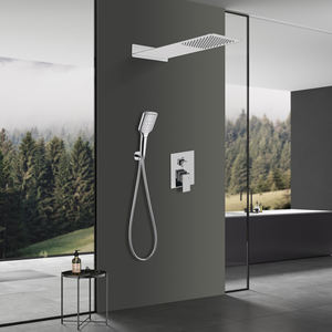 Wall Mount Rainfall <b>Shower</b> <b>System</b> Chrome Brass Thermostatic Faucet Minimalist Design 1 Handle Rectangle Head Bathroom - Product Image 1
