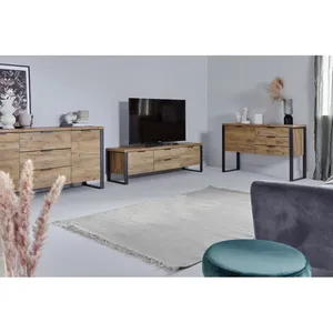 <span class=keywords><strong>Buffet</strong></span> en chêne massif avec 1 porte + 3 tiroirs et structure en métal <span class=keywords><strong>industriel</strong></span> - Product Image 4