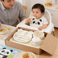 Juego de alimentación para bebés de silicona de grado alimenticio, libre de BPA, plato con ventosa, tazón, cuchara, tenedor y babero no tóxicos para niños pequeños