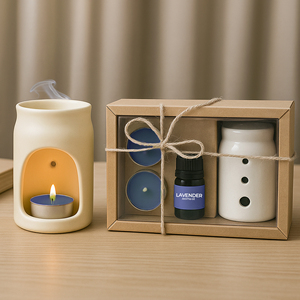 Lavender Premium Ceramic Oil Burner <b>Gift</b> <b>Set</b> with 10ml Fragrance Oil and Tealight <b>Candles</b> Aromatherapy Home Decor - Product Image 1