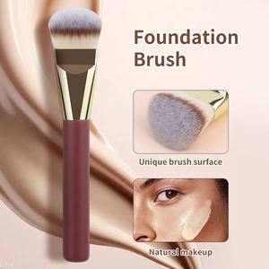 Half <b>Round</b> Wine Red Synthetic Hair Custom Logo Luxury Single Private Label Concealer <b>Brush</b> with Wood Handle for Cheek Use - Product Image 2