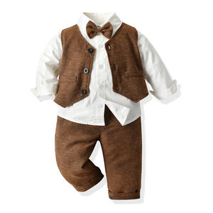 Enfant en bas âge garçons à manches longues t-shirt hauts gilet manteau pantalon petits enfants Gentleman tenues jurer costume en gros - Product Image 5