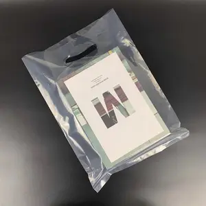 Yiwu Factory Großhandel Transparente flache Mund Kunststoff Geschenkt üte Benutzer definierte LOGO Kleidung Einkaufstasche Einfache Vier-Finger-Einkaufstasche