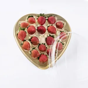 Herzförmiges Erdbeer geschenk Goldene Verpackungs boxen Clam shell Plastic Strawberry Tray With Lid