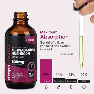 Etiqueta Privada ODM-Suplemento orgánico para el cerebro para hombre, 60ML, 500mg, Ashwagandha, tintura de seta, soporte para la esterilización - Product Image 3