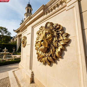 YOUFINE Sculpture murale dorée en bronze Tête de lion, moulée à la main, relief 3D, pour la décoration de portails de villas européennes, de cours et de murs en pierre - Product Image 2