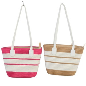 Women's Woven Tote Bag Horizontal <b>Square</b> Bohemian Summer Beach Bag Large Capacity Cotton Striped Design - Product Image 5