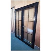 Porte à battant française en verre clair trempé à grilles intégrées de couleur noire en aluminium CE