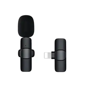 Microfone para câmera vlogging, mini clipe tipo c ao vivo dual k9 com gola lavalier e microfone sem fio, 2.4g, para celular e câmera