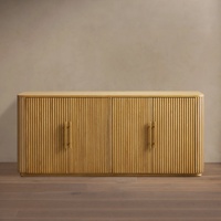 Buffet en chêne américain moderne et transfrontalier, taille personnalisable, 4 portes cannelées, meuble de rangement de luxe artisanal en bois massif, credenza imposante