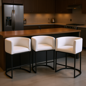 Ensemble de 3 tabourets de bar de 25 pouces de hauteur, cadre en métal blanc, repose-pieds, meubles de bar modernes pour cuisine et salle à manger - Product Image 2