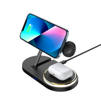 Chargeur sans fil magnétique pliable 15W, support métallique fin 22mm pour téléphone, montre, écouteurs avec sortie USB et lumière ambiante LED