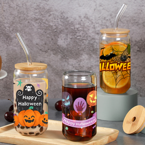 Vui 16oz Halloween ma ly thủy tinh dơi cà phê có thể Gothic ma quái bia thủy tinh Cookie Jar trang trí nội thất Quà Tặng uống chai nước - Product Image 2