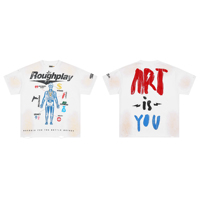 T-shirt blanc à manches courtes imprimé recto-verso, motif populaire, style streetwear, nouvelle collection européenne, best-seller