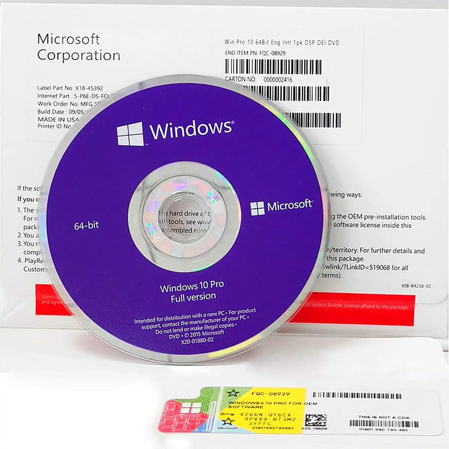 Windows 10 Pro DVD OEM เต็มรูปแบบพร้อมการติดตั้งการจัดส่งดีวีดีทั่วโลก