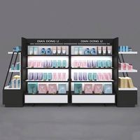 Estantes de Exhibición Modernos y Ecológicos Personalizados para Tiendas de Cosméticos, Maquillaje y Cuidado de la Piel, Mostrador Pequeño Negro con Luz LED