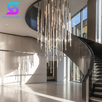 Lustre LED moderne de luxe sur mesure en acier inoxydable avec tubes en verre, hauteur réglable, pour maison et hôtel, suspension en cristal