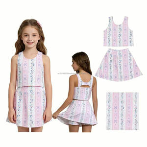 En stock: Conjuntos deportivos casuales de verano para niñas pequeñas, con estampado floral azul y rosa, top sin mangas y falda pantalón. Ropa de yoga y deportiva para hermanas. Venta al por mayor. - Product Image 6