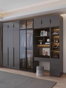 Armario Moderno Mate Independiente con Puertas de Panel Plano, Estantes Abiertos e Iluminación LED Ajustable, Almacenamiento Flexible para <span class=keywords><strong>Dormitorio</strong></span> - Product Image 2