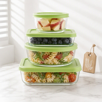 Boîte à lunch rectangulaire OEM en verre borosilicate de 2650 ml avec couvercles sans BPA, compatible four, conteneur bento