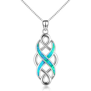 Collana con ciondolo a nodo celtico geometrico per donna, collana con catena a scatola color opale, collana da maglione, gioielli alla moda - Product Image 1