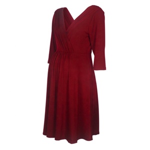 Vestido de maternidad de manga 3/4 para mujer, ropa de embarazo con cuello de pico profundo, ropa de <span class=keywords><strong>lactancia</strong></span>, vestido de fiesta, ropa de <span class=keywords><strong>lactancia</strong></span> elástica suave - Product Image 5