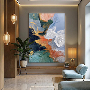 Peinture abstraite texturée de paysage fluvial Golden Estuary, peinte à la main à l'huile sur toile avec cadre, décoration murale contemporaine - Product Image 3